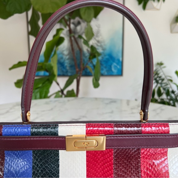 Tory Burch Lee Radziwill Striped Snake Skin Leather Small Top Handle Bag - Picture 7 of 16